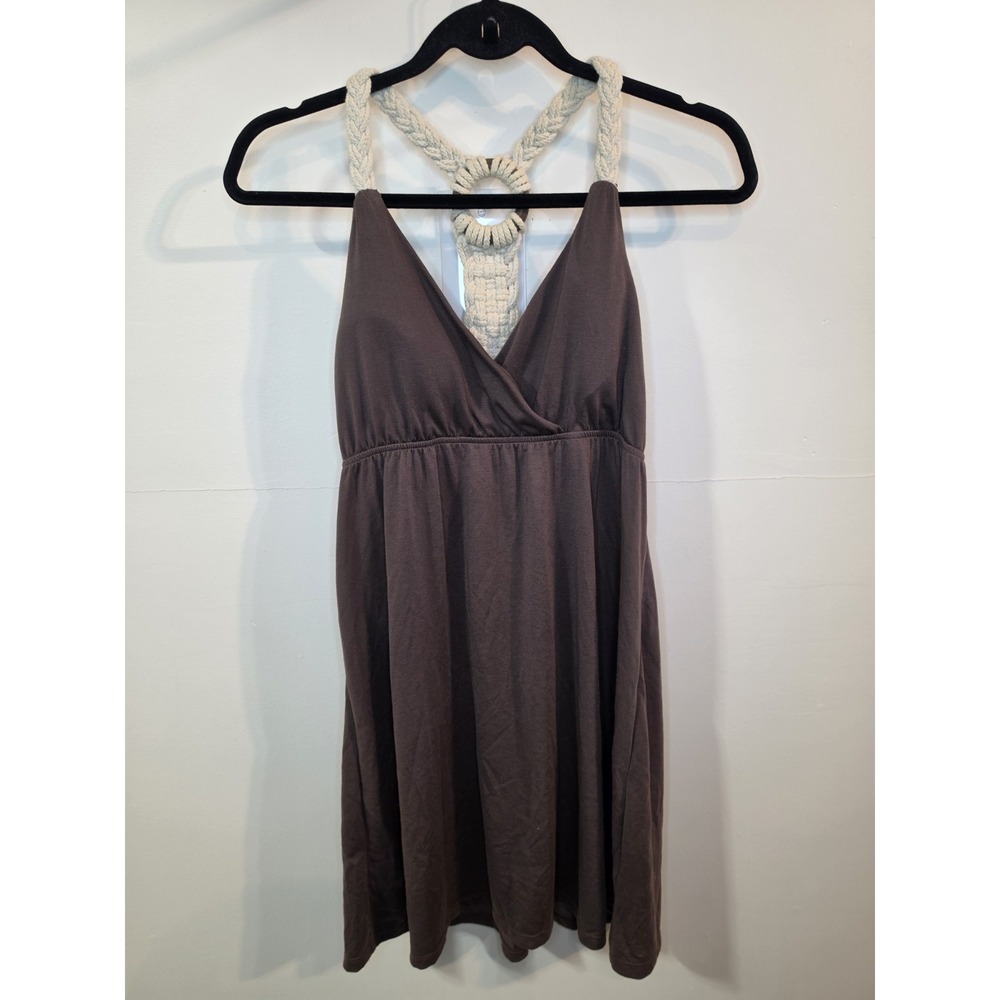 Boho Sundress Womens Large‎ Brown Macrame Back Beach Vacation Mini Dress Tunic